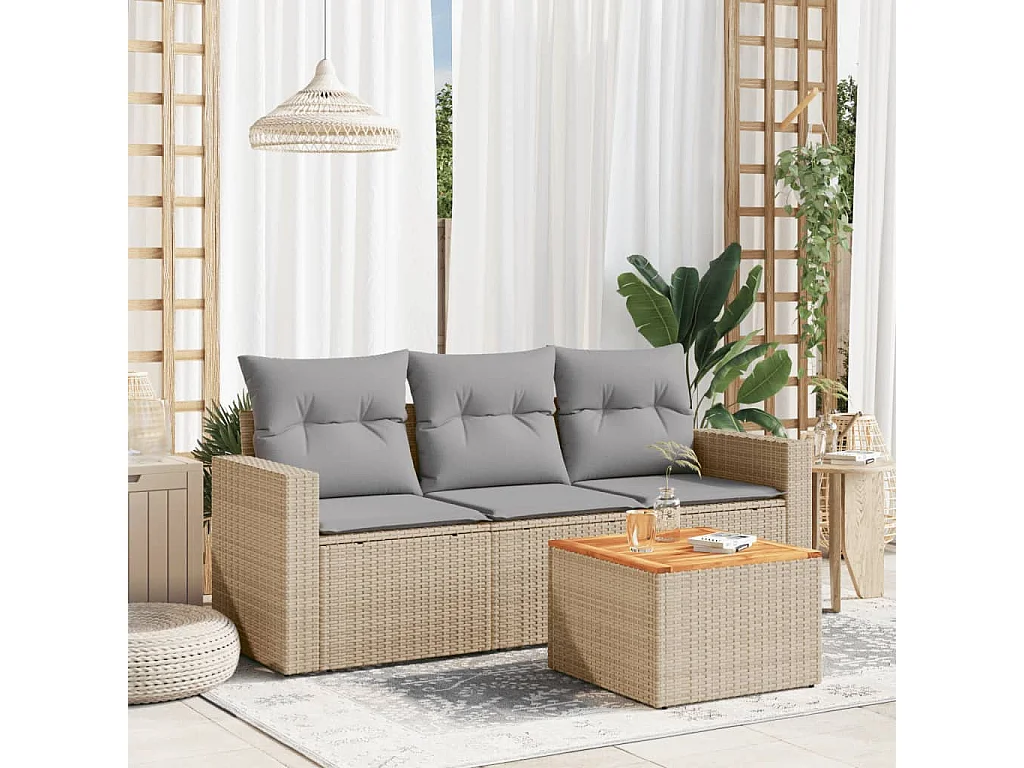 Salon de jardin avec coussins 4 pcs beige résine tressée