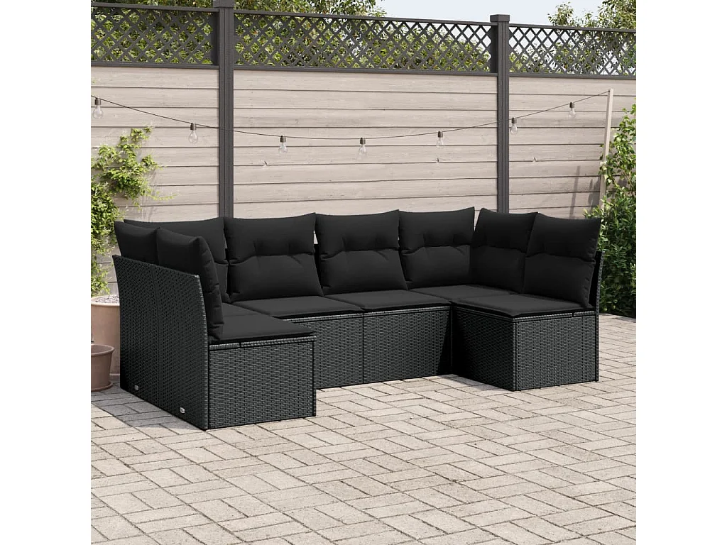 6-tlg. Garten-Sofagarnitur mit Kissen Schwarz Poly Rattan