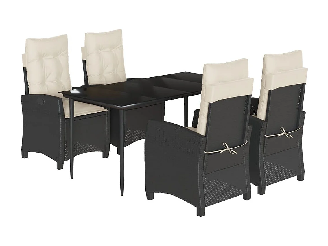 Ensemble à manger de jardin coussins 5pcs Noir Résine tressée