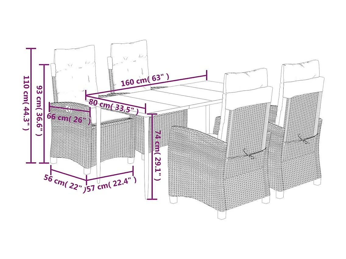Ensemble à manger de jardin coussins 5pcs Noir Résine tressée