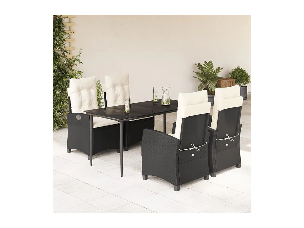 Ensemble à manger de jardin coussins 5pcs Noir Résine tressée