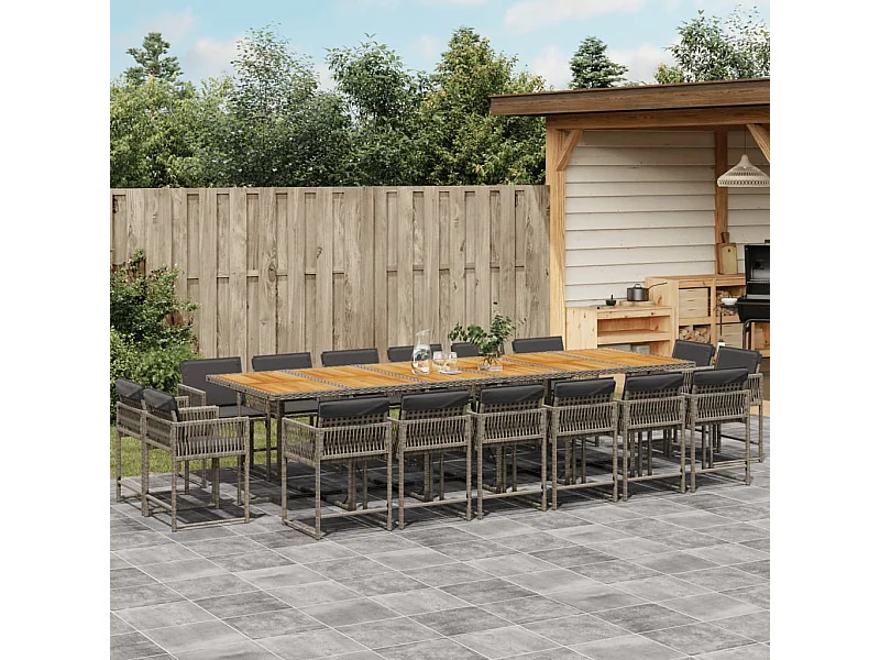 17-tlg. Garten-Essgruppe mit Kissen Grau Poly Rattan