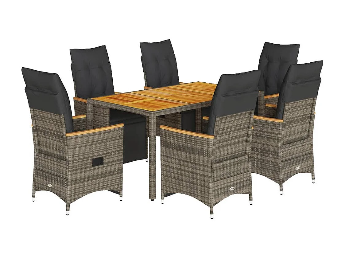 7-tlg. Garten-Bistro-Set mit Kissen Grau Poly Rattan