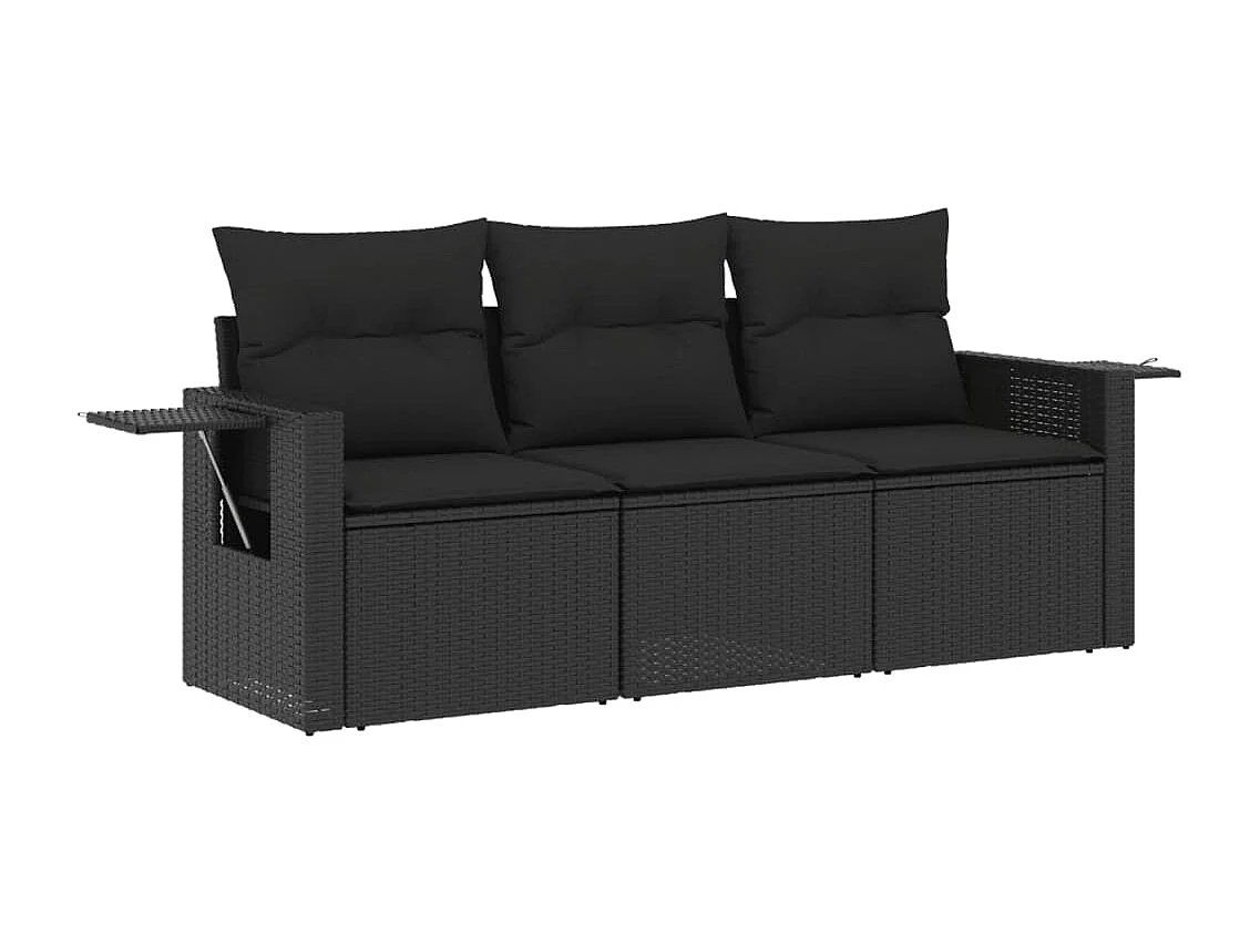 Set Divani da Giardino 3 pz con Cuscini in Polyrattan Nero