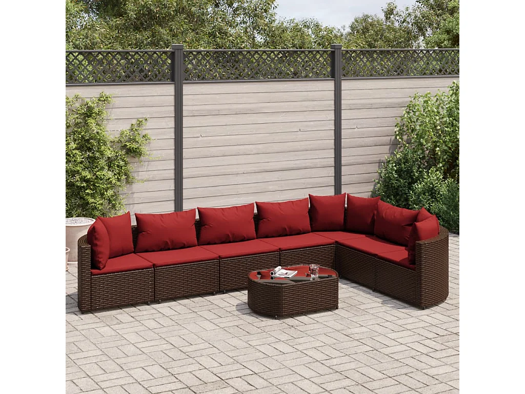 Set Divani da Giardino 8 pz con Cuscini Marrone in Polyrattan