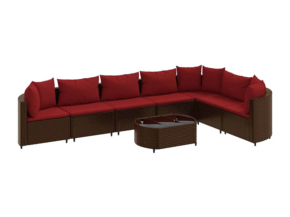 Set Divani da Giardino 8 pz con Cuscini Marrone in Polyrattan