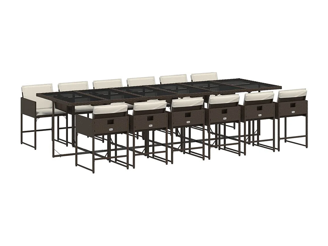 Ensemble à manger de jardin avec coussins 13 pcs marron rotin