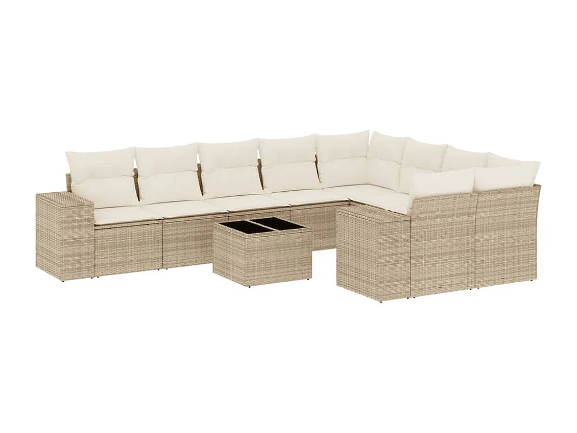 Salon de jardin avec coussins 10 pcs beige résine tressée