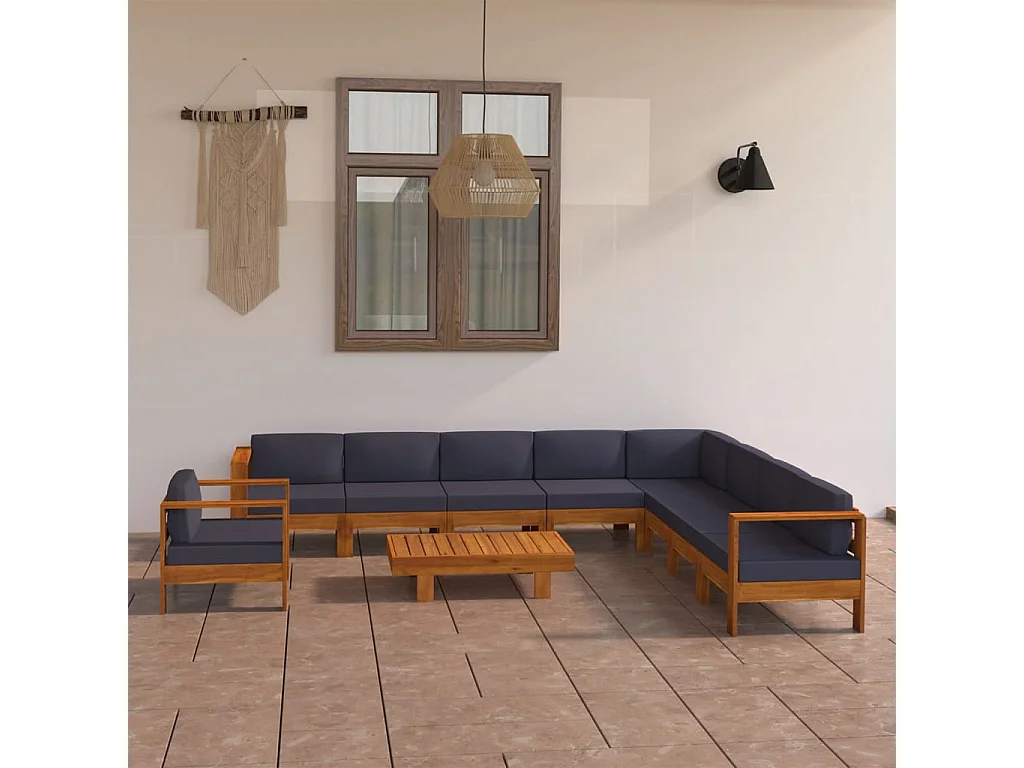 Muebles de jardín 10 pzas con cojines madera acacia gris oscuro