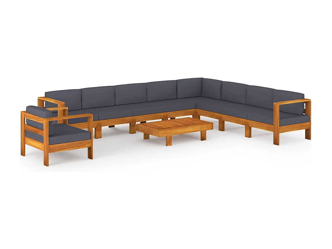 Muebles de jardín 10 pzas con cojines madera acacia gris oscuro
