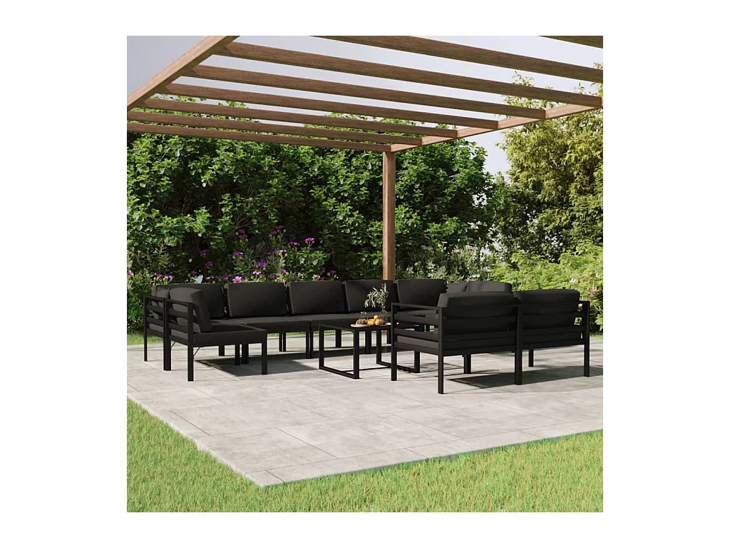 10 pcs conjunto lounge jardim com almofadões alumínio antracite