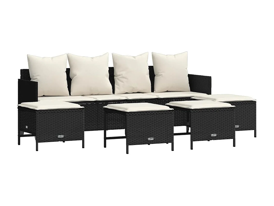 5-delige Loungeset met kussens poly rattan zwart