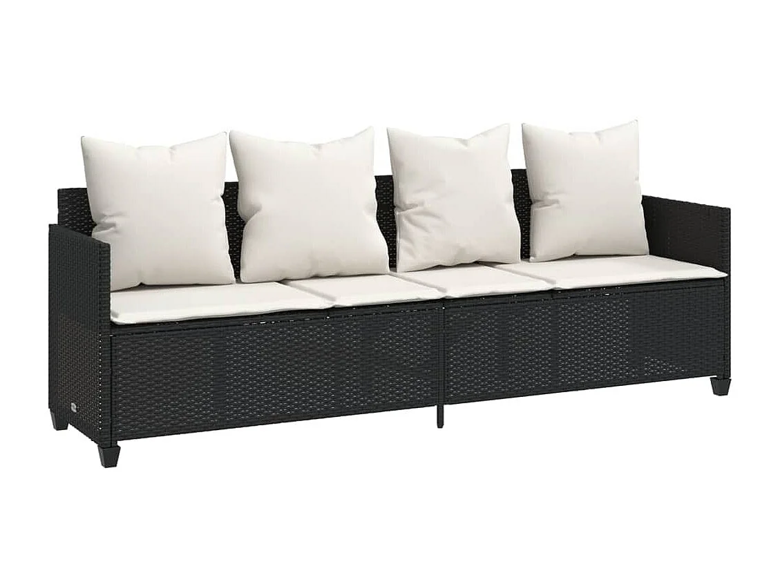 5-delige Loungeset met kussens poly rattan zwart