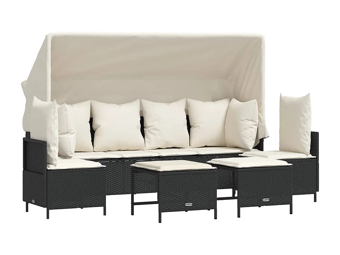 Salon de jardin 5 pcs avec coussins noir résine tressée