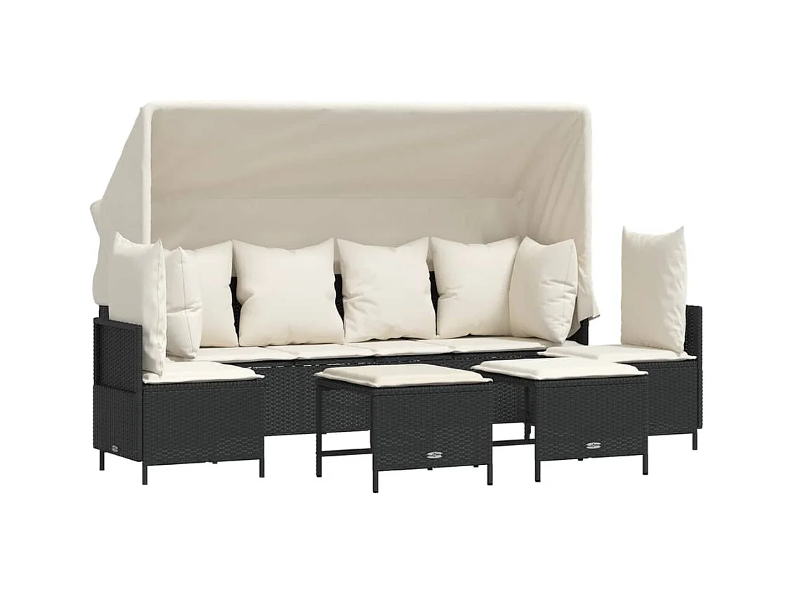 Salon de jardin 5 pcs avec coussins noir résine tressée