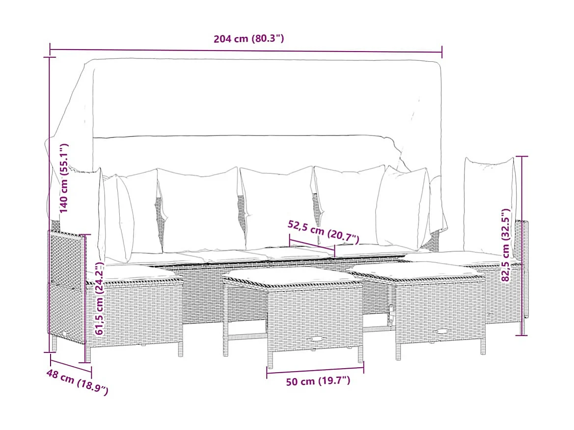 Set Divani da Giardino 5 pz con Cuscini in Polyrattan Nero