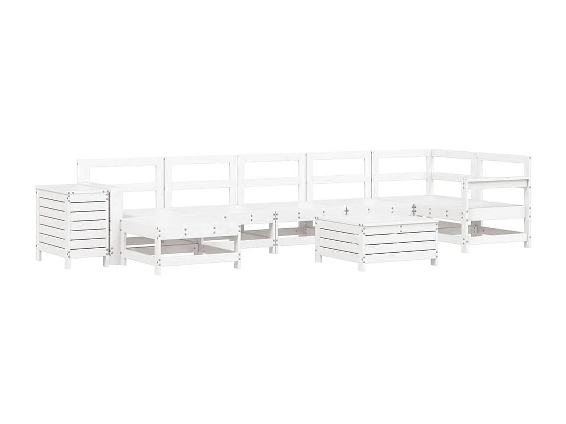 Salon de jardin 9 pcs blanc bois de pin massif