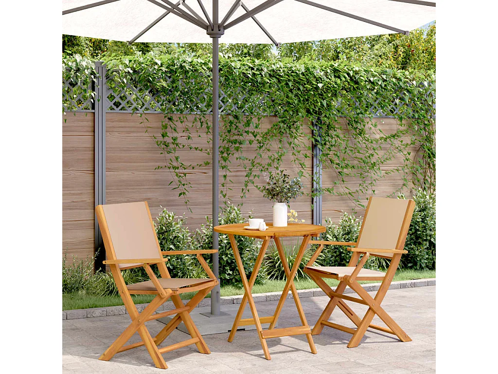 Ensemble de bistro 3 pcs beige tissu et bois massif