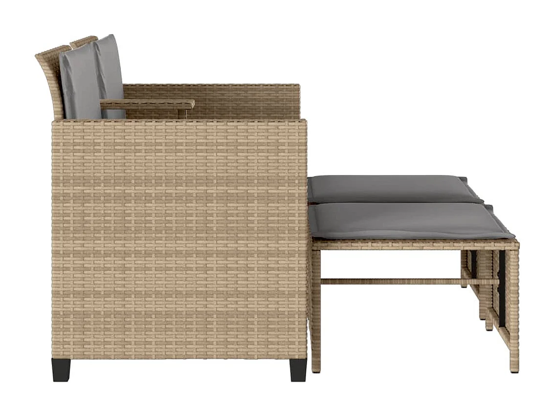 Canapé de jardin 2 places avec table et tabourets beige rotin