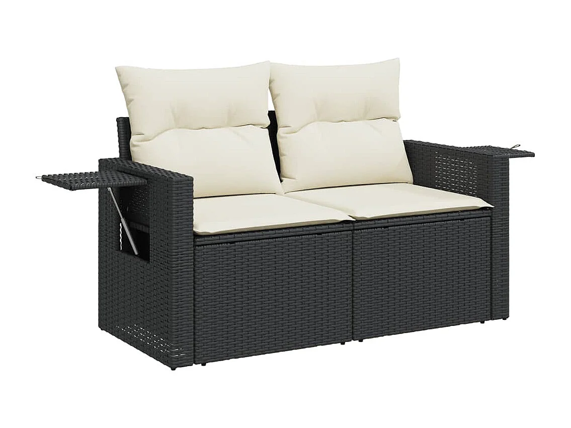 10-delige Loungeset met kussens poly rattan zwart