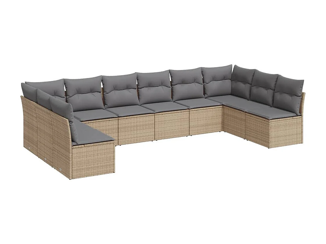 Salon de jardin avec coussins 10 pcs beige résine tressée
