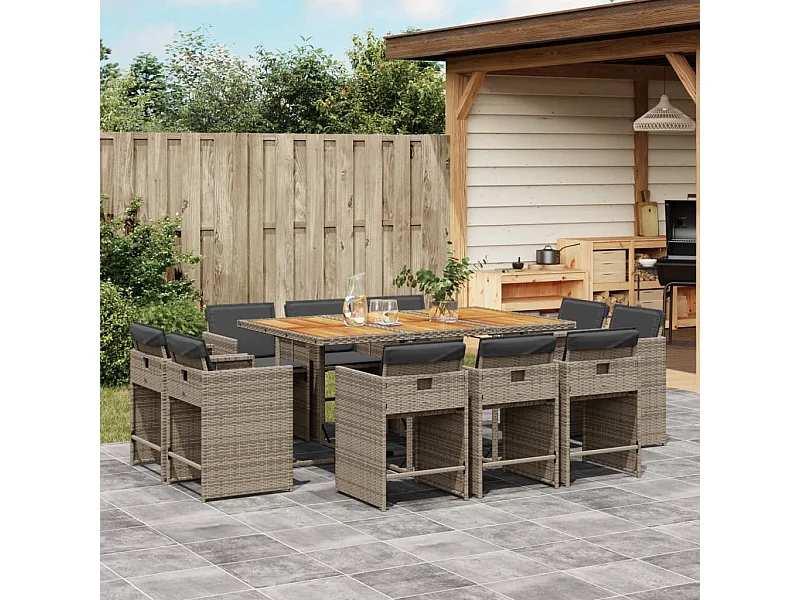 Ensemble à manger de jardin 11pcs avec coussins gris poly rotin