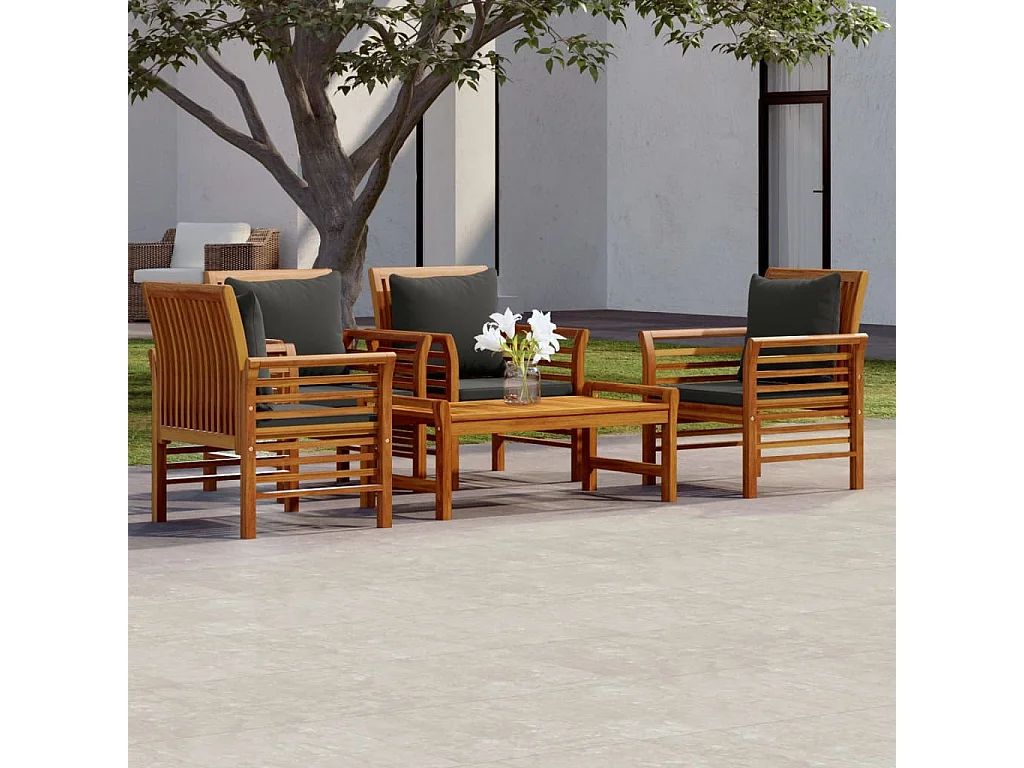 Set Salotto da Giardino 5 pz con Cuscini Legno Massello Acacia