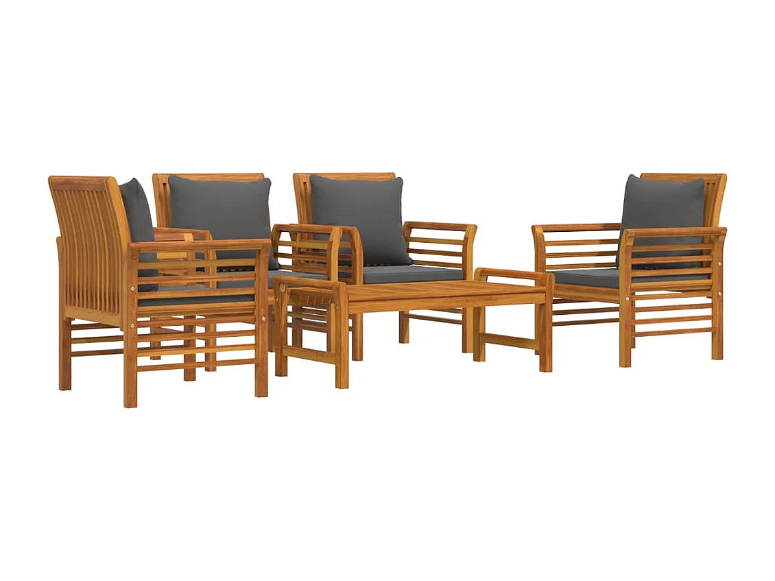Set Salotto da Giardino 5 pz con Cuscini Legno Massello Acacia