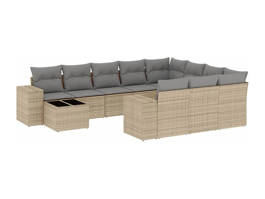 Salon de jardin 11 pcs avec coussins beige résine tressée