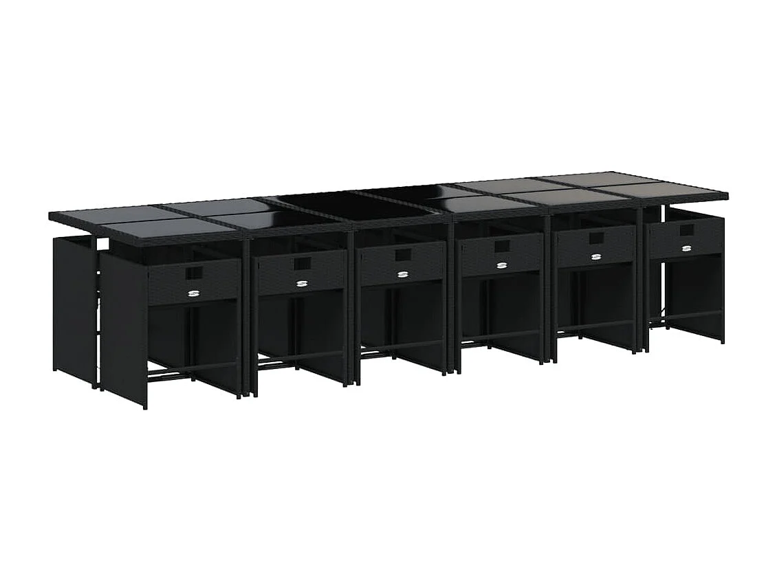 13 pcs conjunto de jantar p/jardim com almofadões vime PE preto