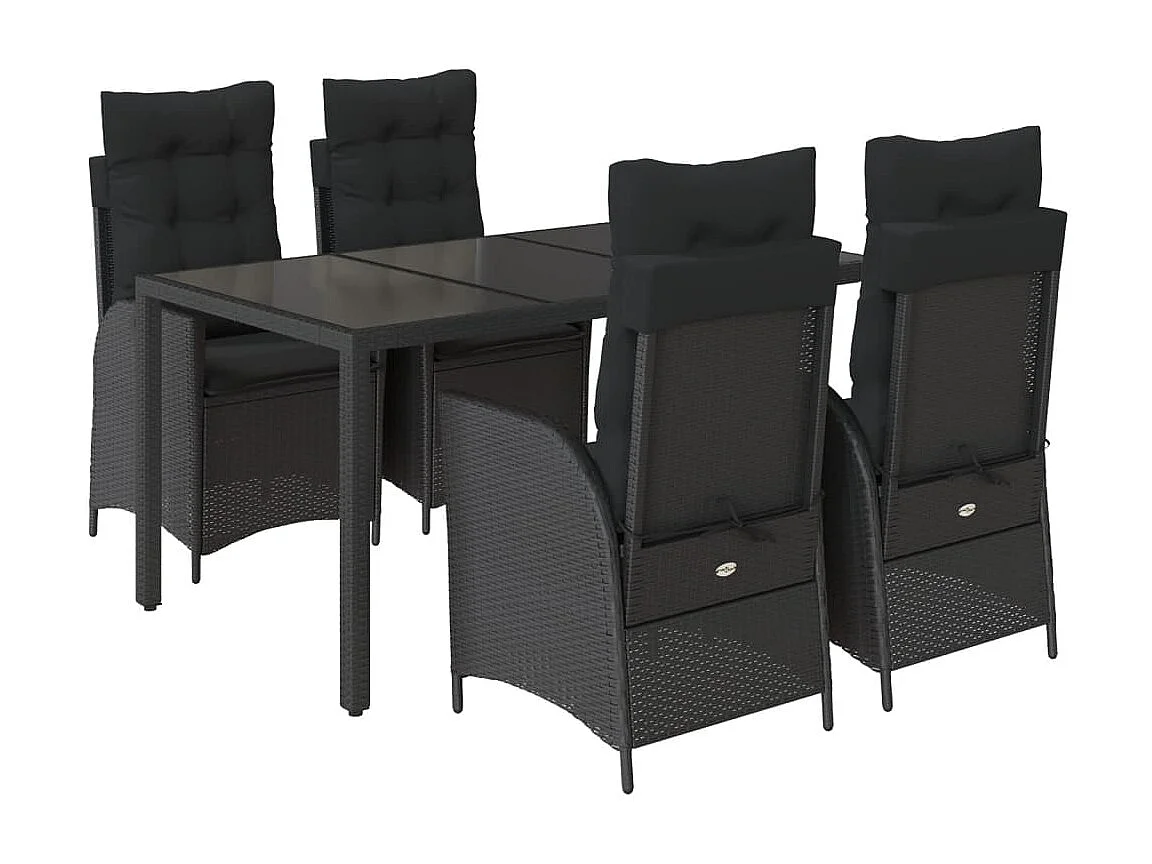 Ensemble à manger de jardin coussins 5pcs Noir Résine tressée