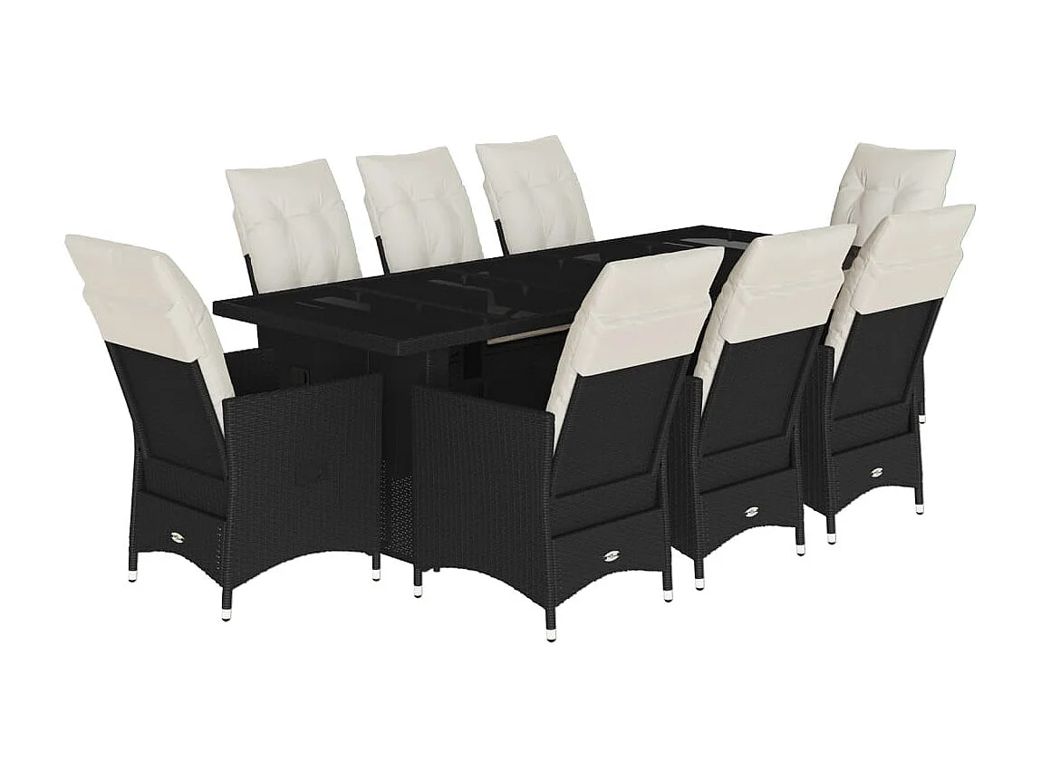 Set de mesa y sillas de jardín 9 pzas y cojines ratán PE negro