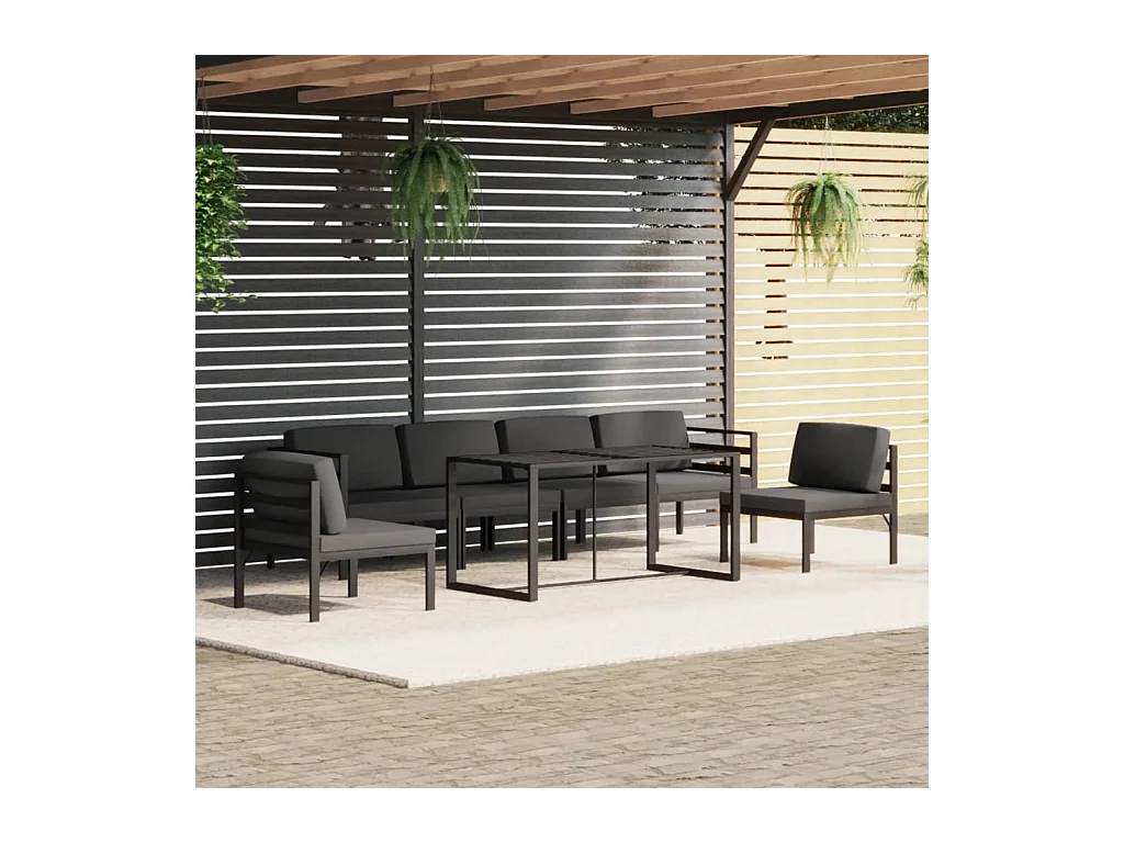 Set Divani da Giardino 7 pz con Cuscini in Alluminio Antracite