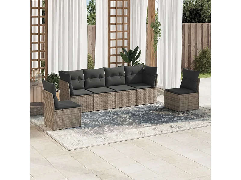 Set Divano da Giardino 6 pz con Cuscini Grigio in Polyrattan