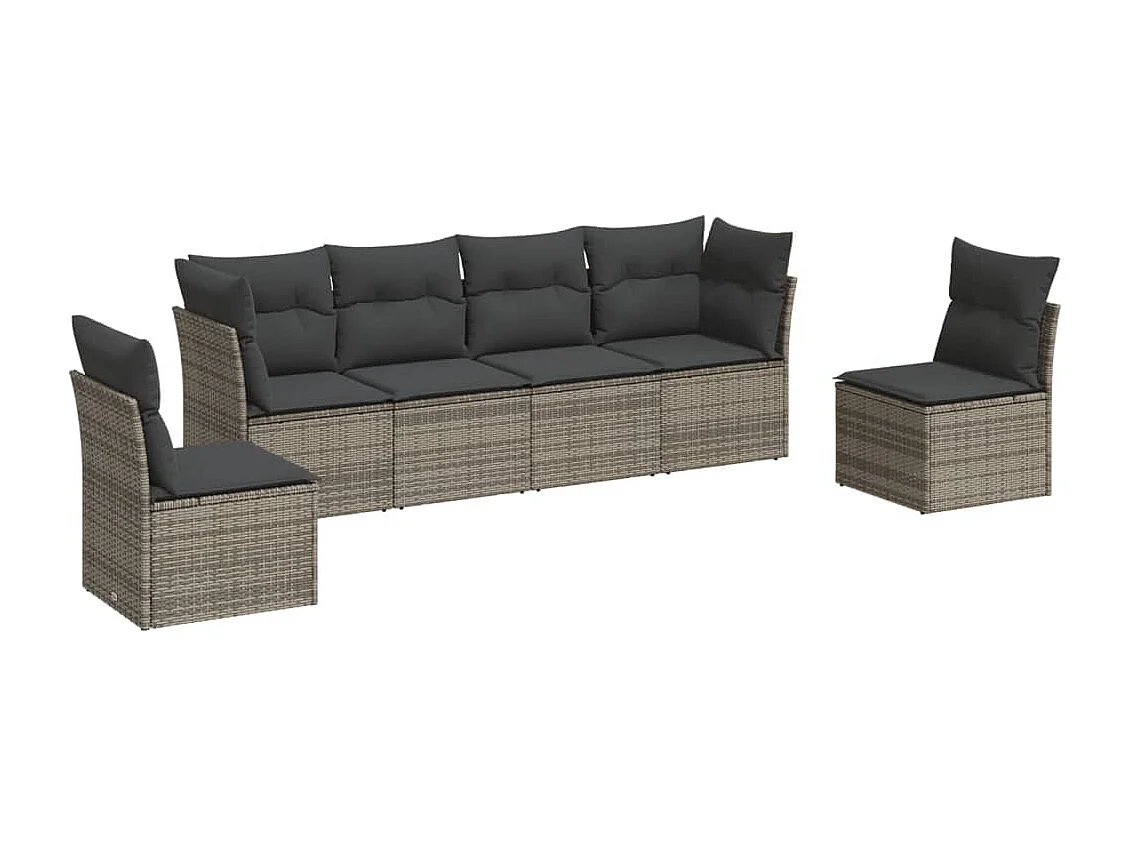 6-delige Loungeset met kussens poly rattan grijs