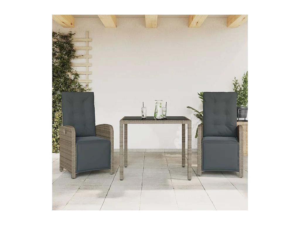 Ensemble de bistro 3 pcs avec coussins gris résine tressée