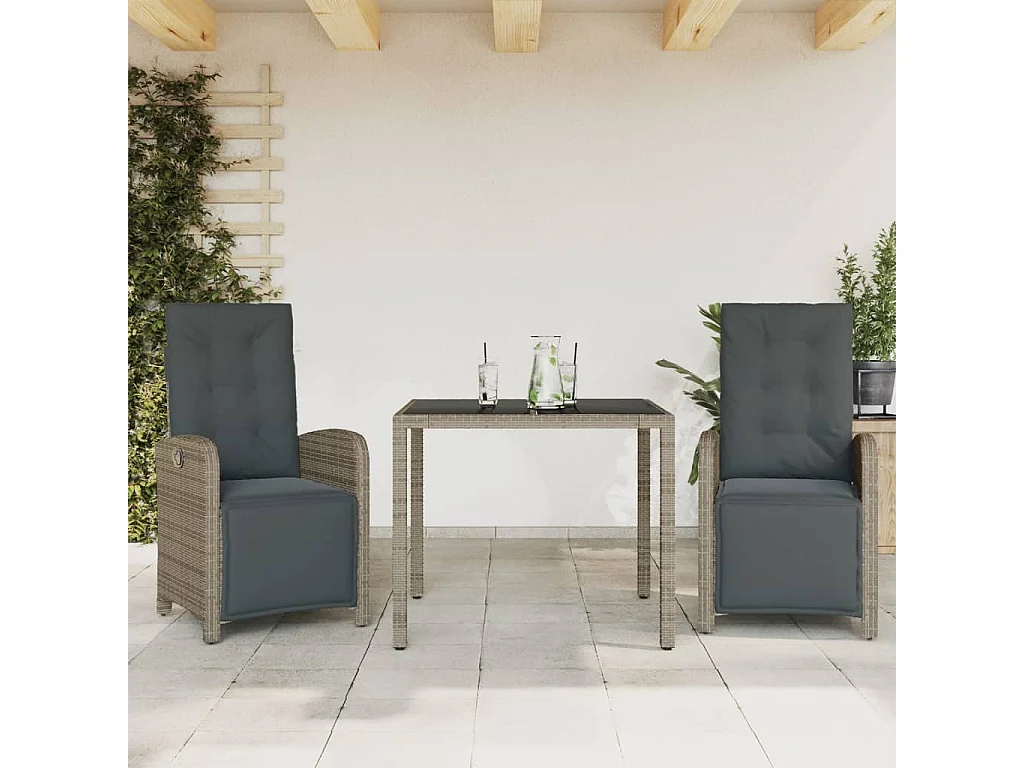 Set da Bistrò 3 pz con Cuscini Grigio in Polyrattan
