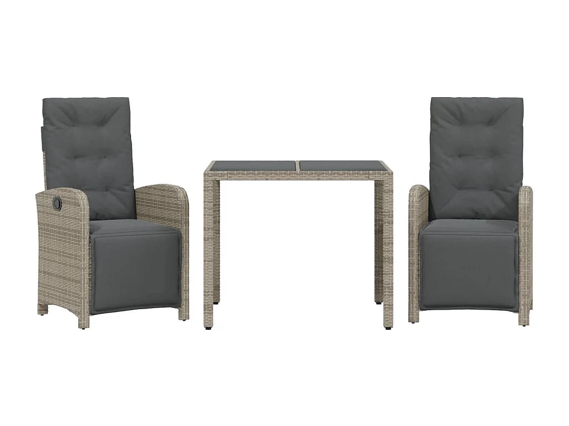 Set da Bistrò 3 pz con Cuscini Grigio in Polyrattan