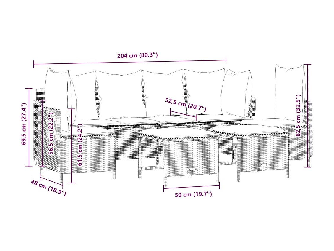 Salon de jardin avec coussins 5 pcs marron résine tressée