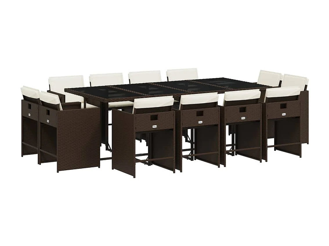 13-tlg. Garten-Essgruppe mit Kissen Braun Poly Rattan