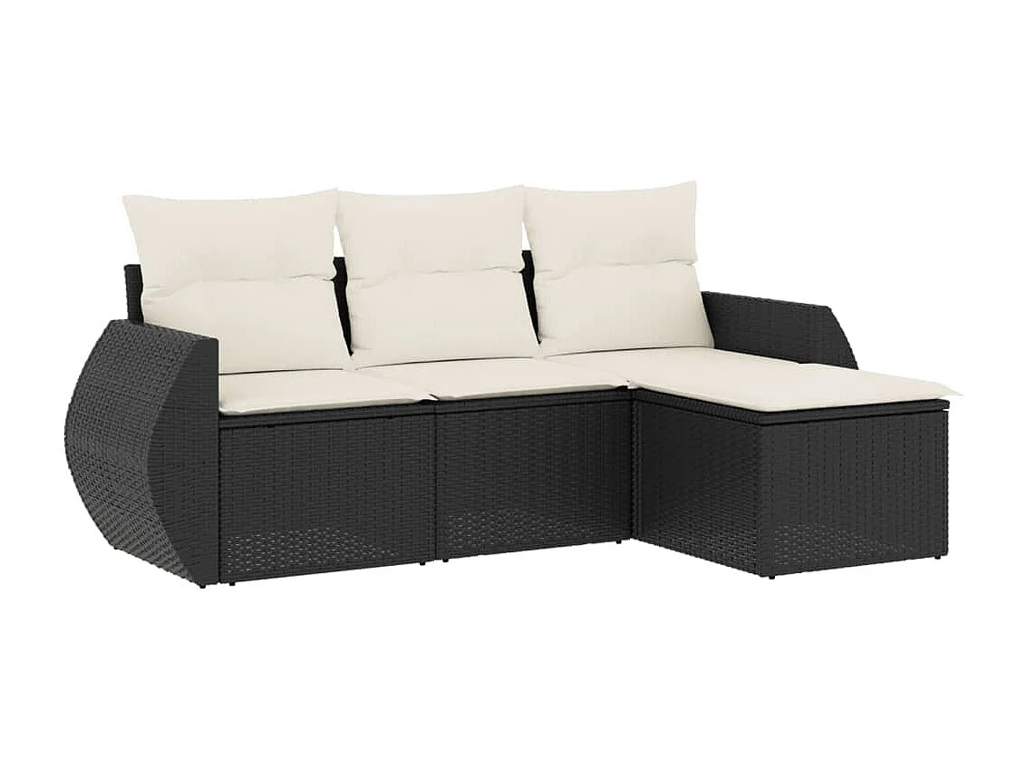 Set Divani da Giardino 4 pz con Cuscini Nero in Polyrattan