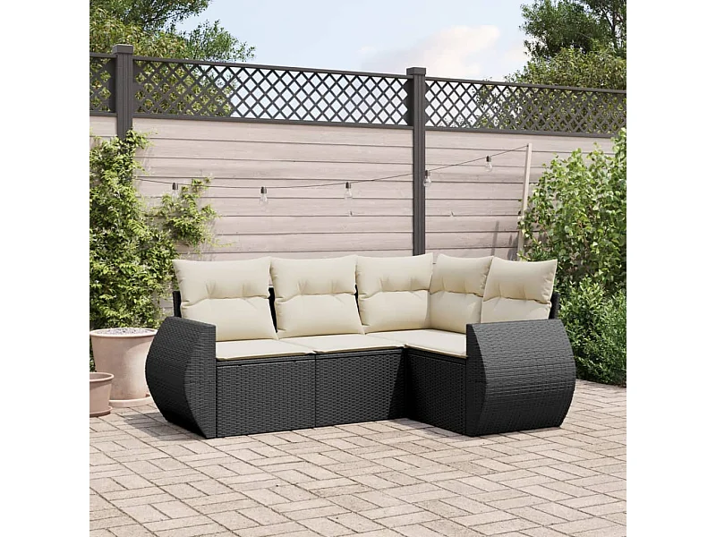 4-tlg. Garten-Sofagarnitur mit Kissen Schwarz Poly Rattan