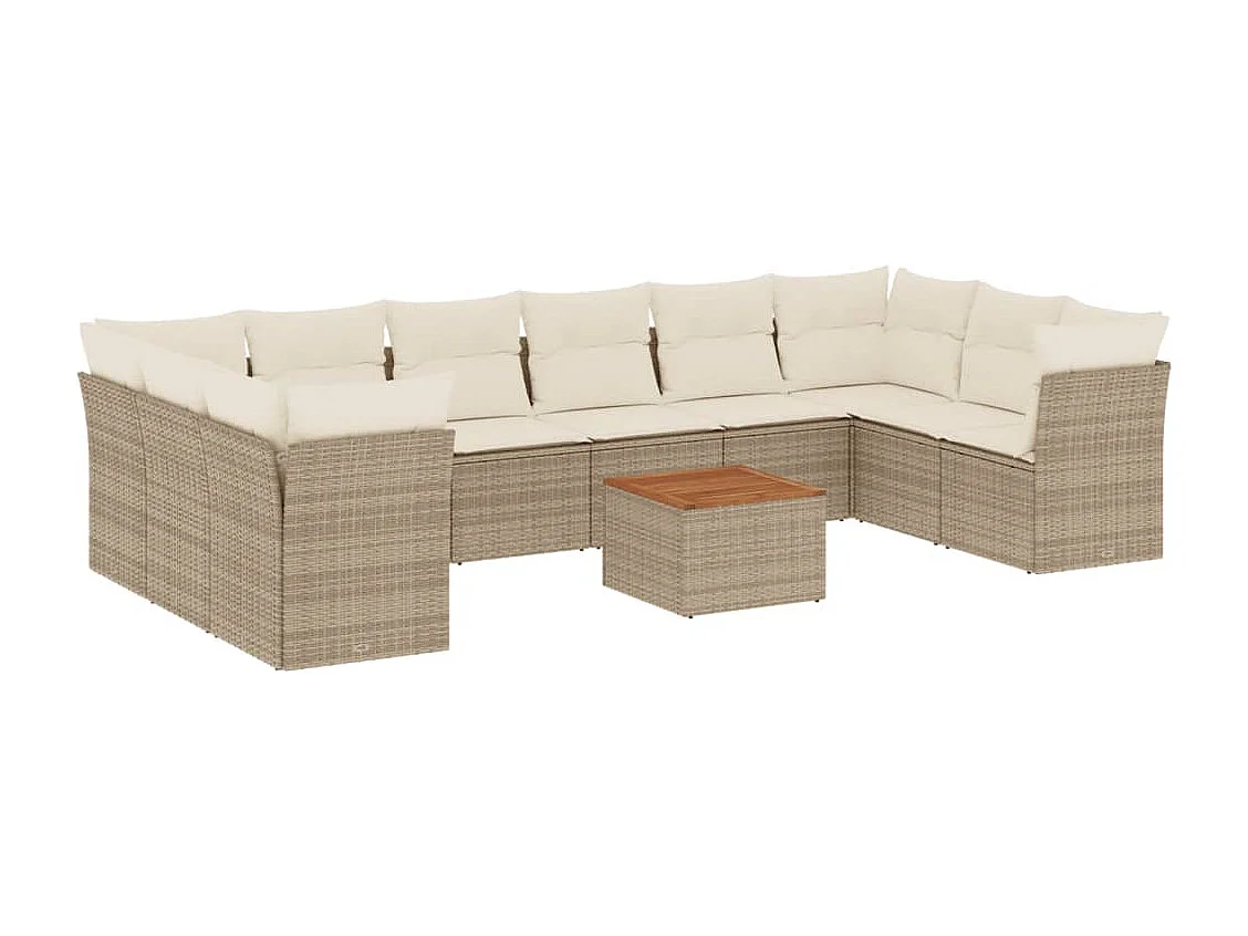 Set de sofás de jardín 11pzas con cojines ratán sintético beige