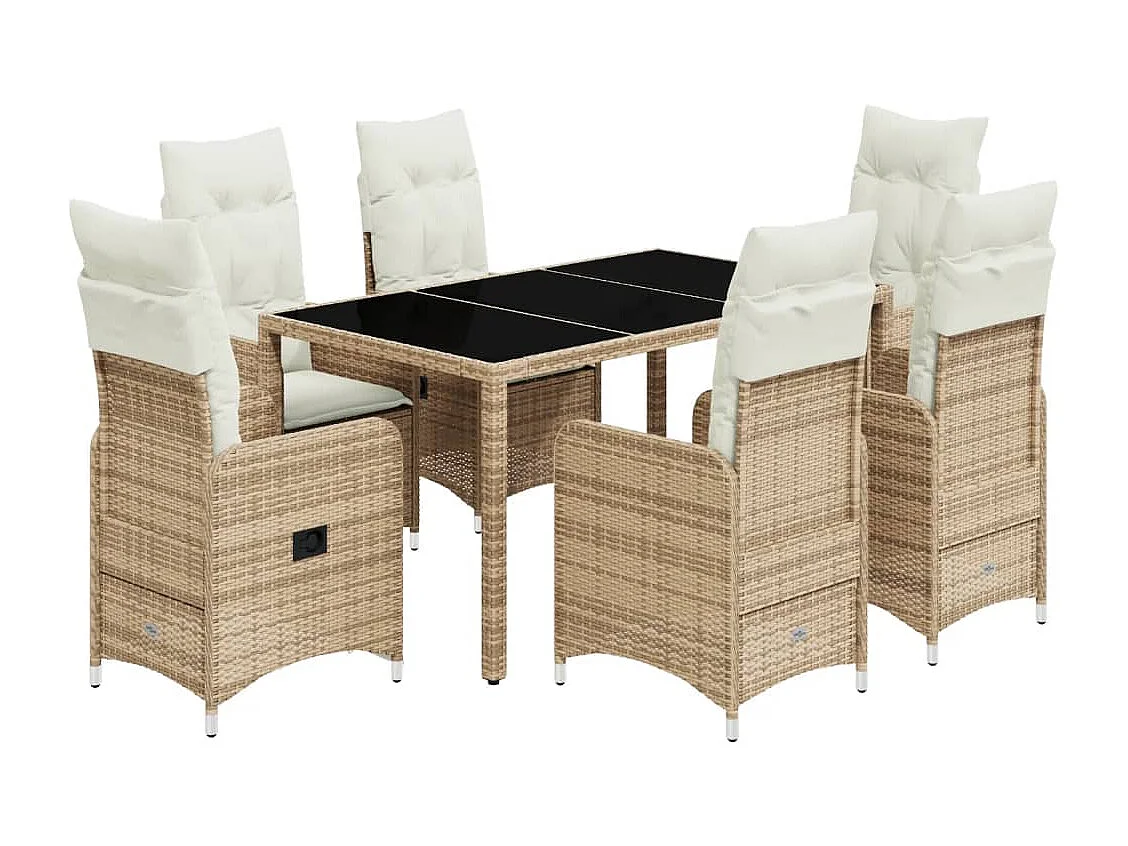 Ensemble de bistro de jardin 7 pcs coussins beige poly rotin