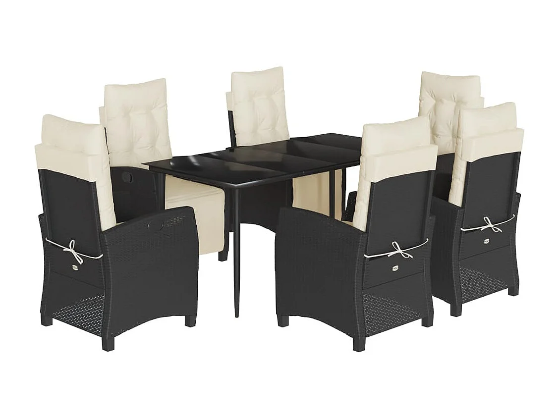 Ensemble à manger de jardin coussins 7pcs Noir Résine tressée