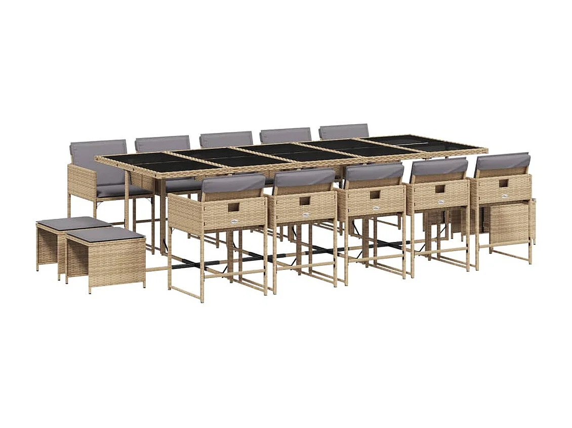 Ensemble à manger de jardin et coussins 15 pcs mélange beige