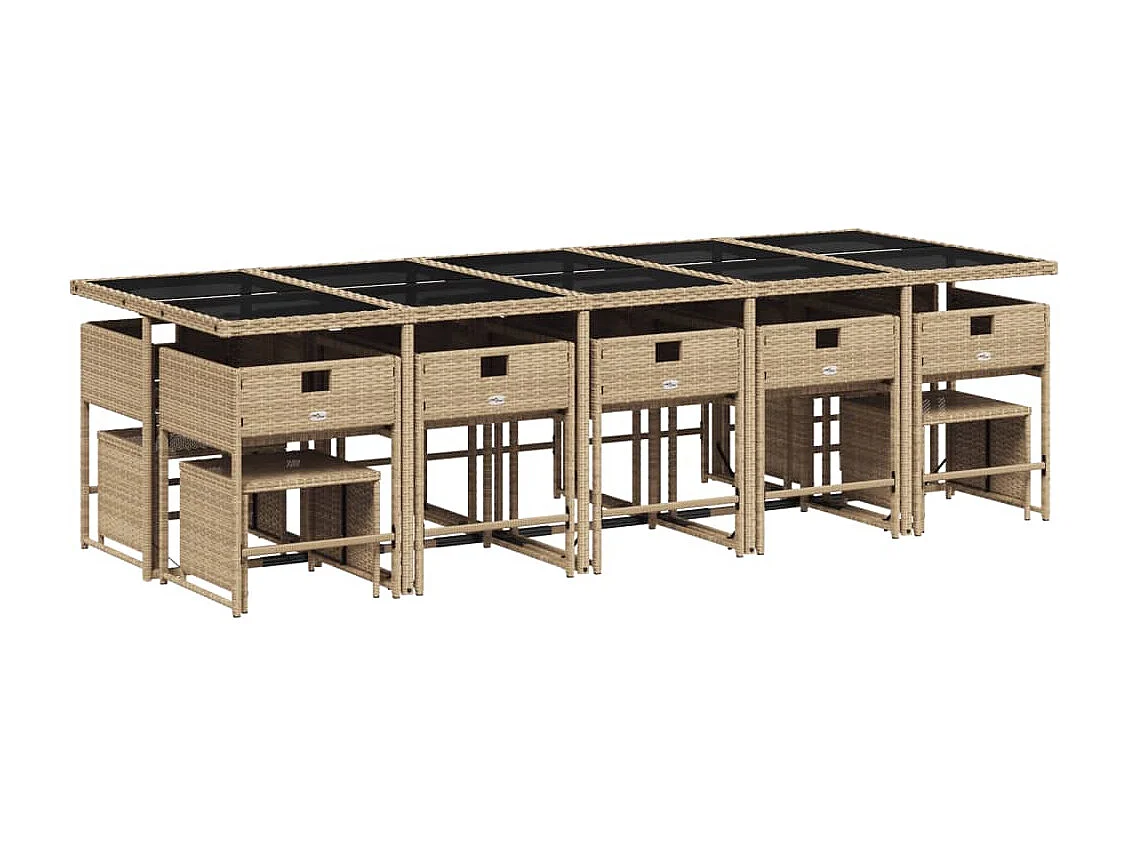 Ensemble à manger de jardin et coussins 15 pcs mélange beige