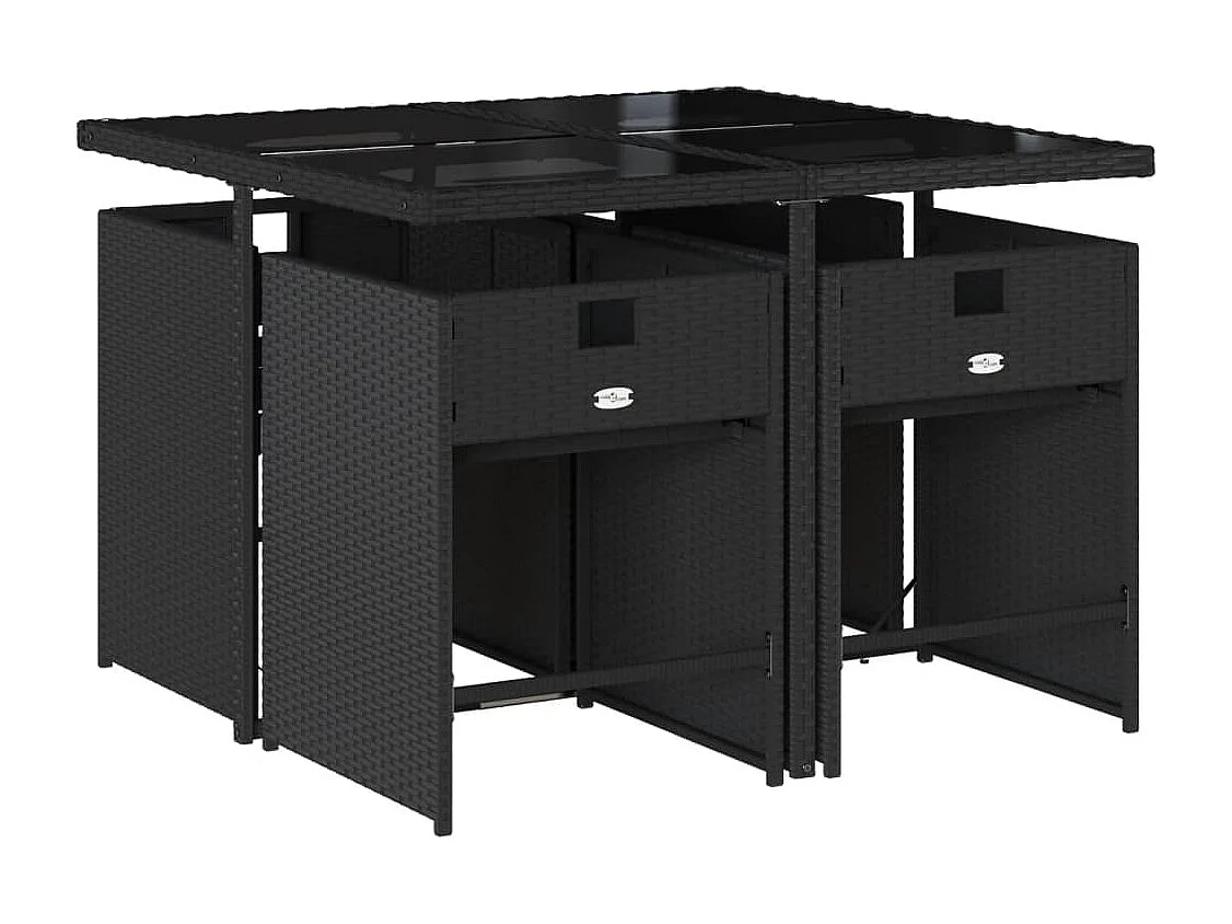 5-tlg. Garten-Essgruppe mit Kissen Schwarz Poly Rattan