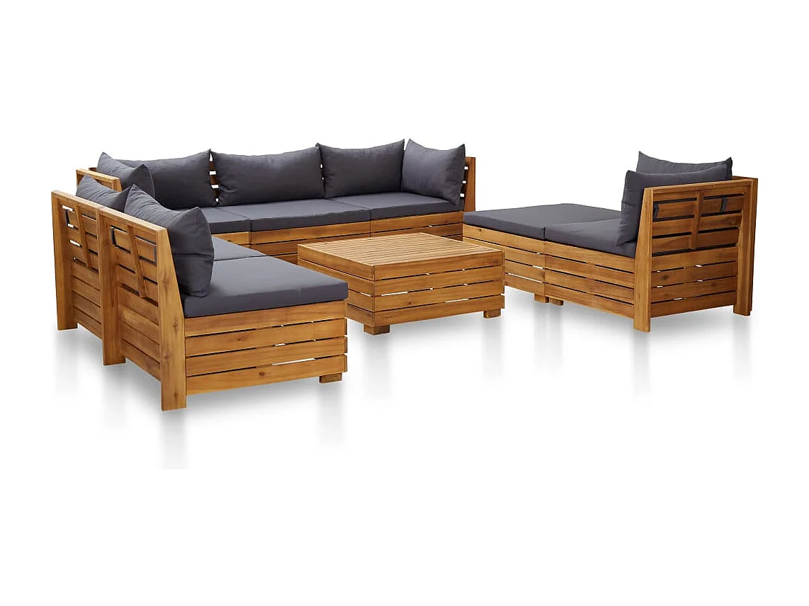 8-tlg. Garten-Sofagarnitur mit Auflagen Akazienholz Dunkelgrau