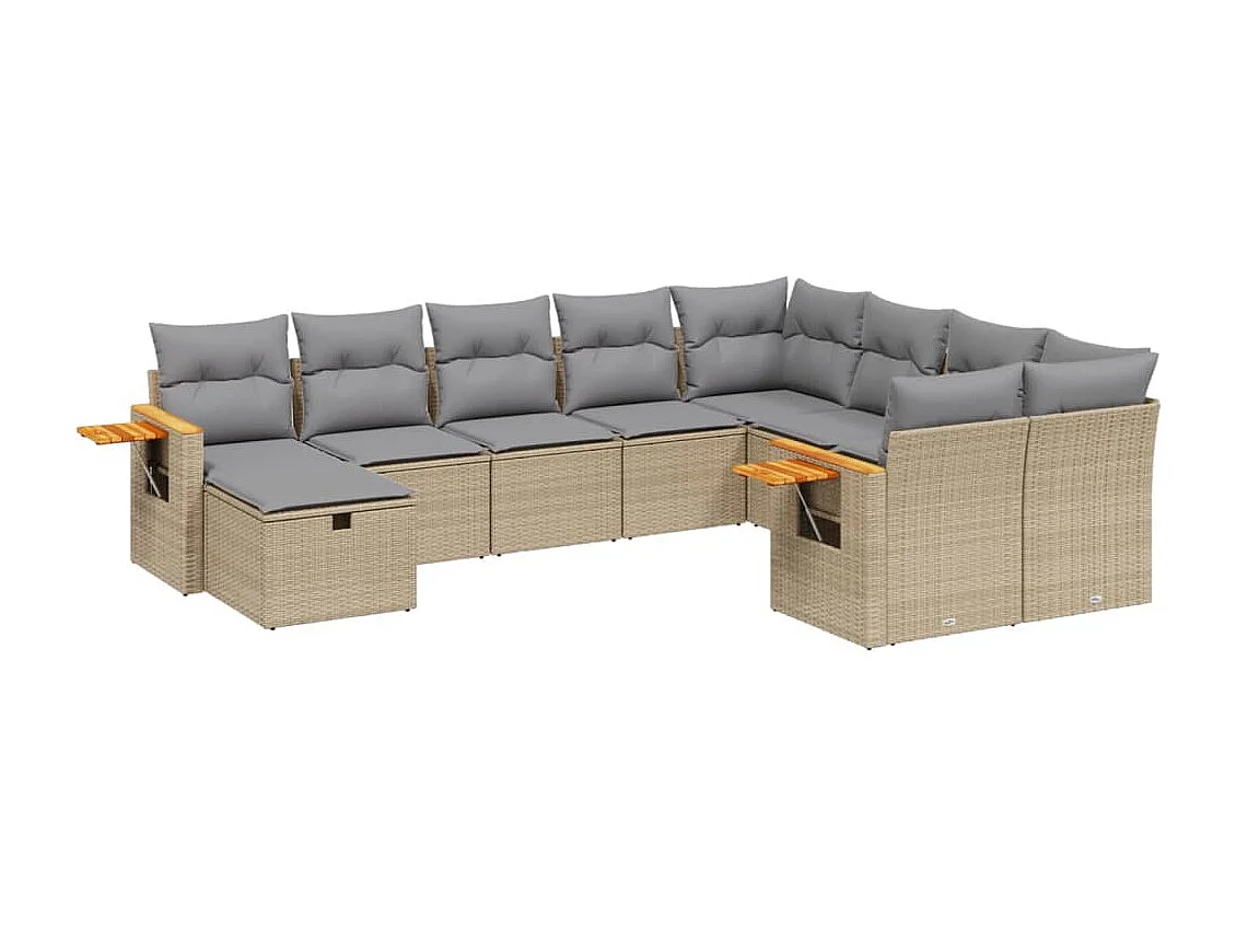 10-delige Loungeset met kussens poly rattan beige